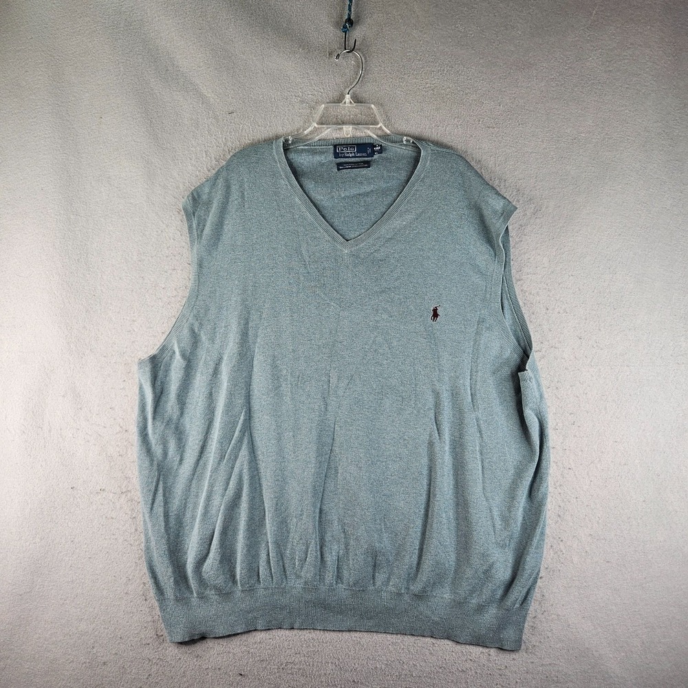 Polo Ralph Lauren Sweater Vest Mens 4XLT Tall Blue Pima Cotton V-Neck Sleeveless